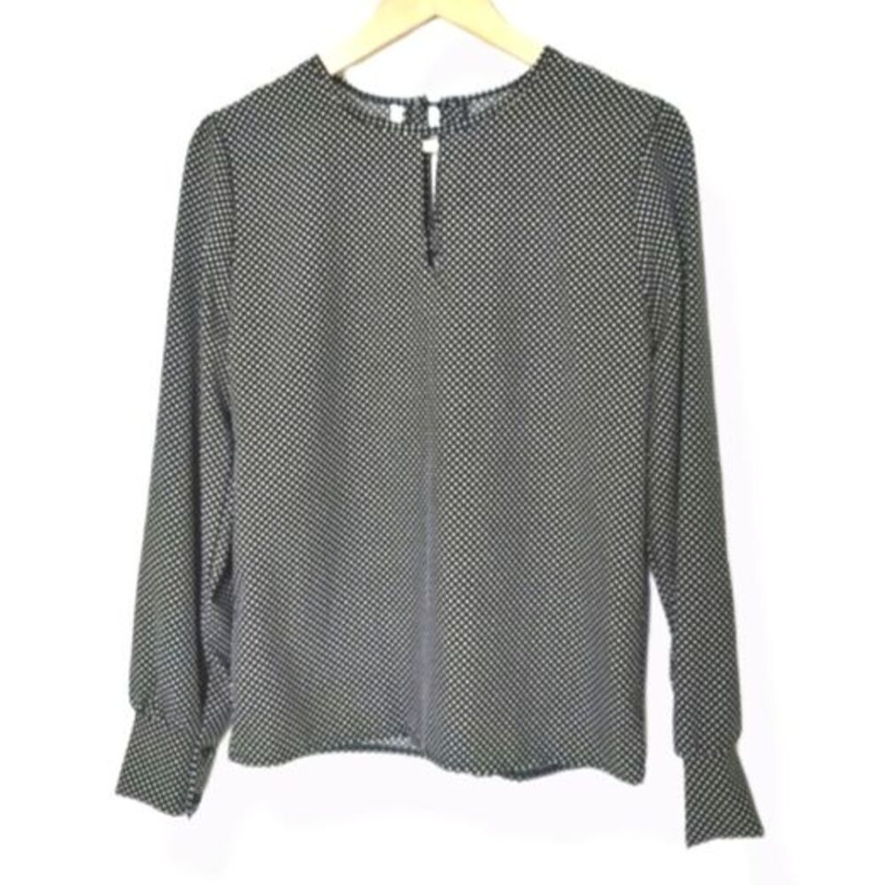 Blouse Top Polka Dot Keyhole Neckline Black & White